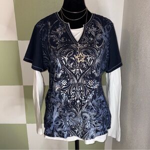 CJ Banks Navy Blue V Neck Tee